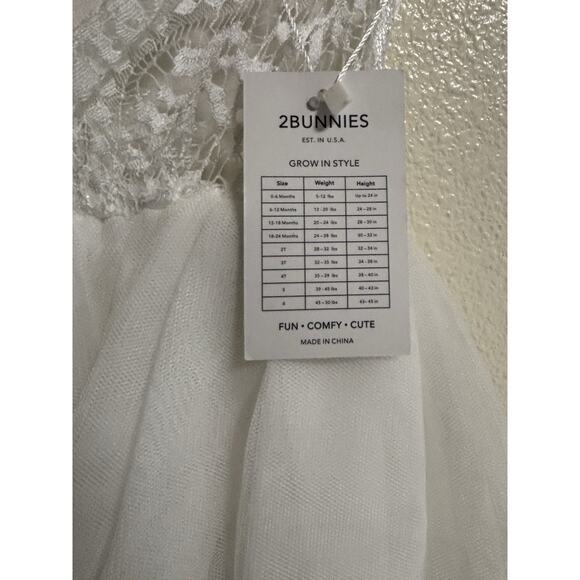 New 2Bunnies Girls Size 3T White Dress Lace Back A-Line Tulle Formal Flower Girl - Picture 4 of 8